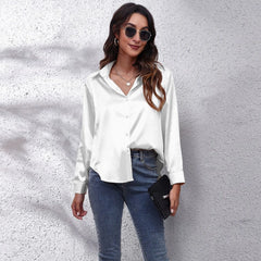 Elegant Long Sleeve Silk Tops  Shirt