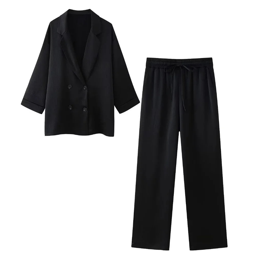 Wrinkle Effect Double Breasted Suit Jacket Pants Set