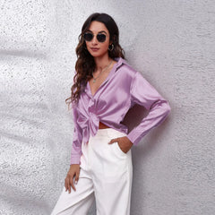 Elegant Long Sleeve Silk Tops  Shirt