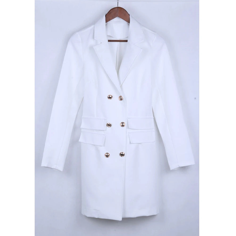 Suit Casual Double  Breasted Pocket Women Long Blazer