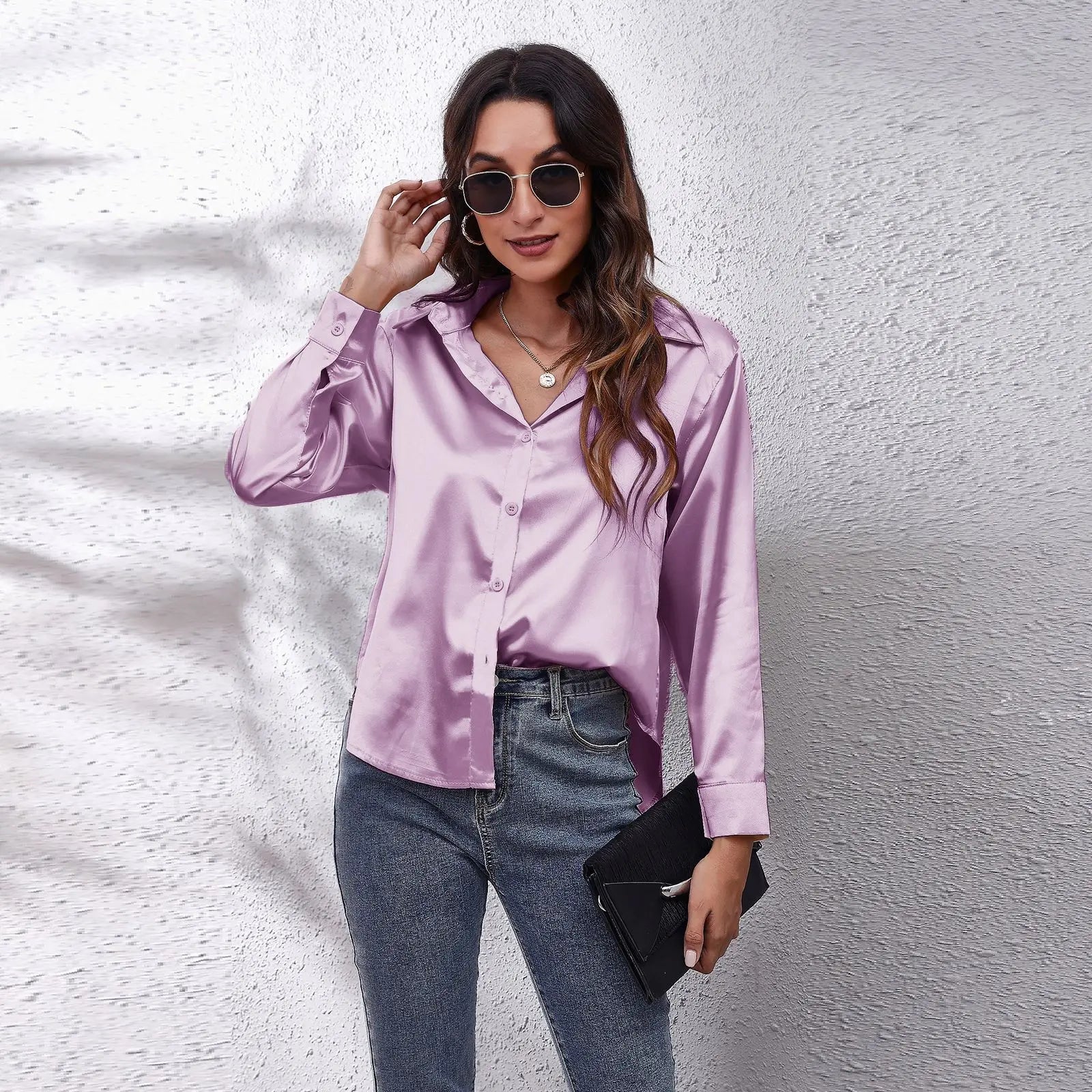 Elegant Long Sleeve Silk Tops  Shirt