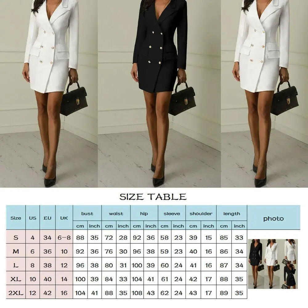 Suit Casual Double  Breasted Pocket Women Long Blazer