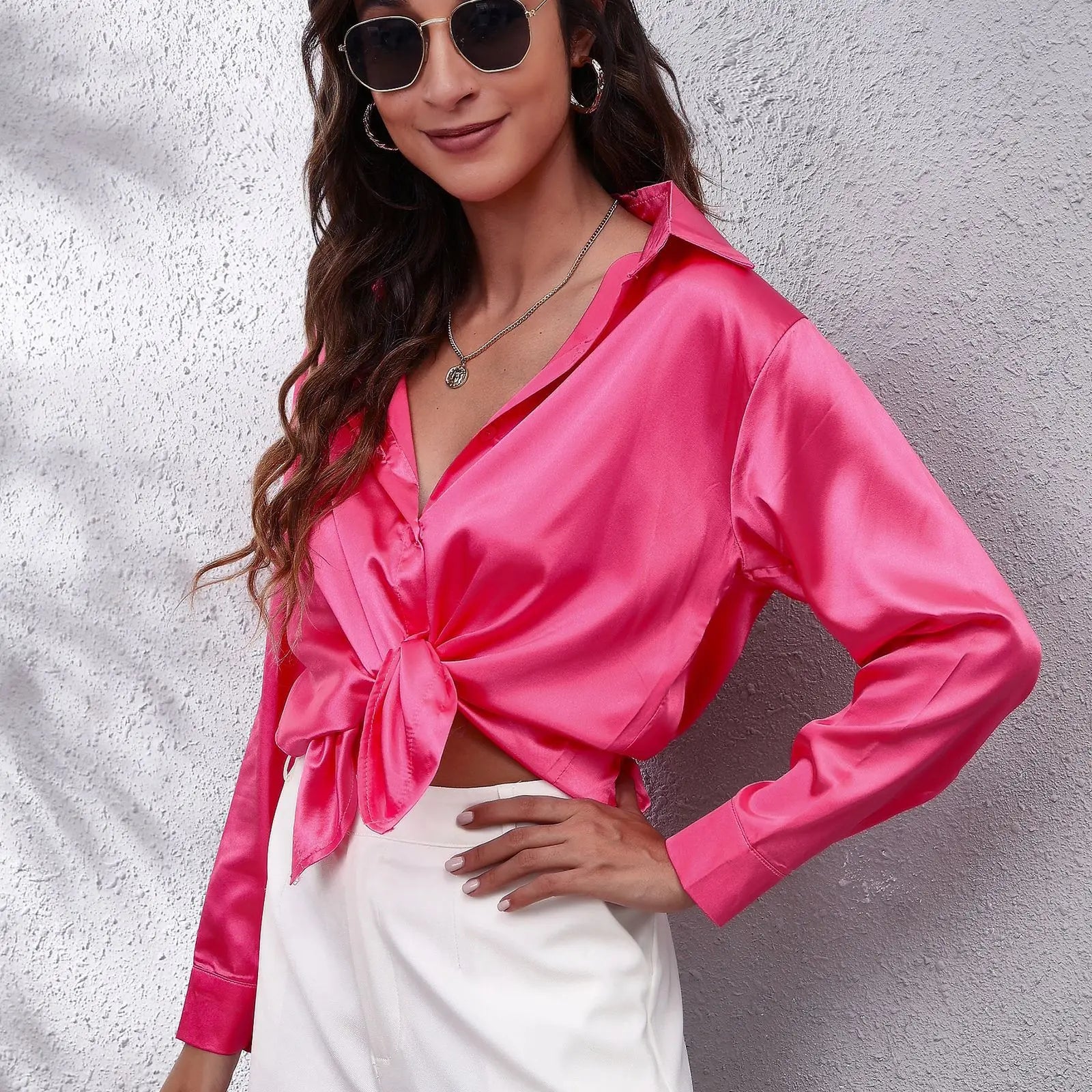 Elegant Long Sleeve Silk Tops  Shirt