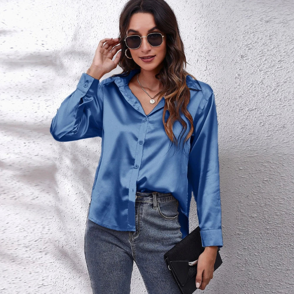 Elegant Long Sleeve Silk Tops  Shirt