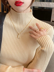 Elegant Solid Basic Knitted Tops