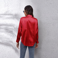 Elegant Long Sleeve Silk Tops  Shirt