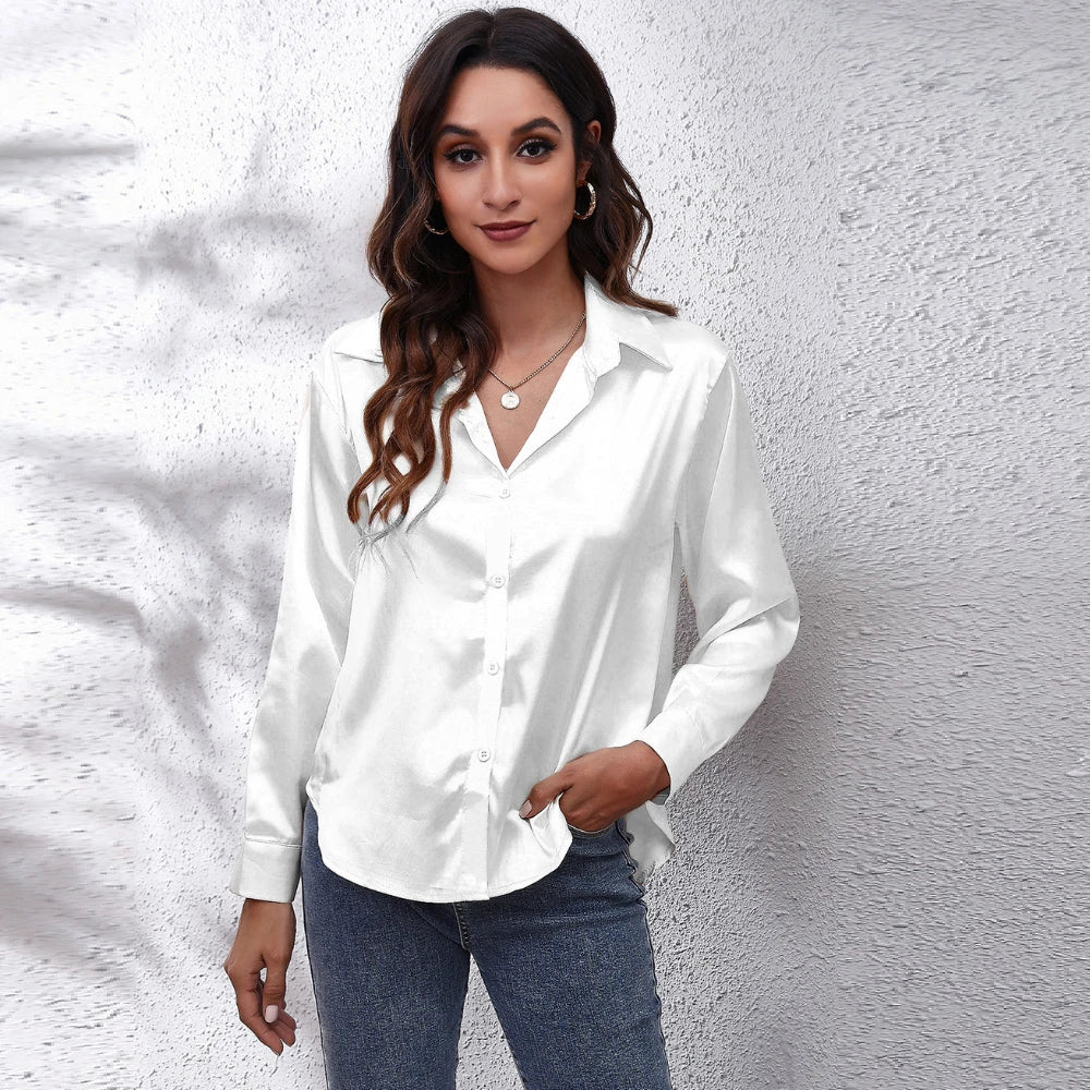 Elegant Long Sleeve Silk Tops  Shirt