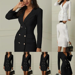 Suit Casual Double  Breasted Pocket Women Long Blazer