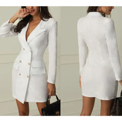 Suit Casual Double  Breasted Pocket Women Long Blazer