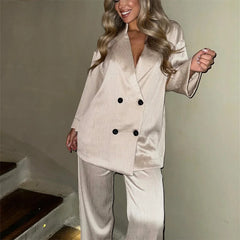 Wrinkle Effect Double Breasted Suit Jacket Pants Set